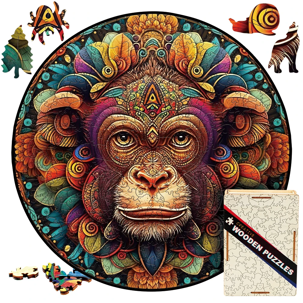 3D Wooden Puzzle Mandala Monkey Animals Wood Puzzle Cognitive Games Gift For Adults And Children Intelligence Puzzles Toys