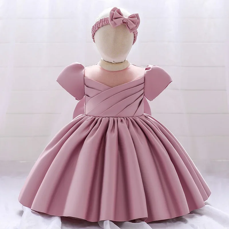

Newborns Toddler Clothing Baptism Princess Party Costume Baby Girl Clothes Pageant Big Bow 1st Birthday Dress For Short Sleeve