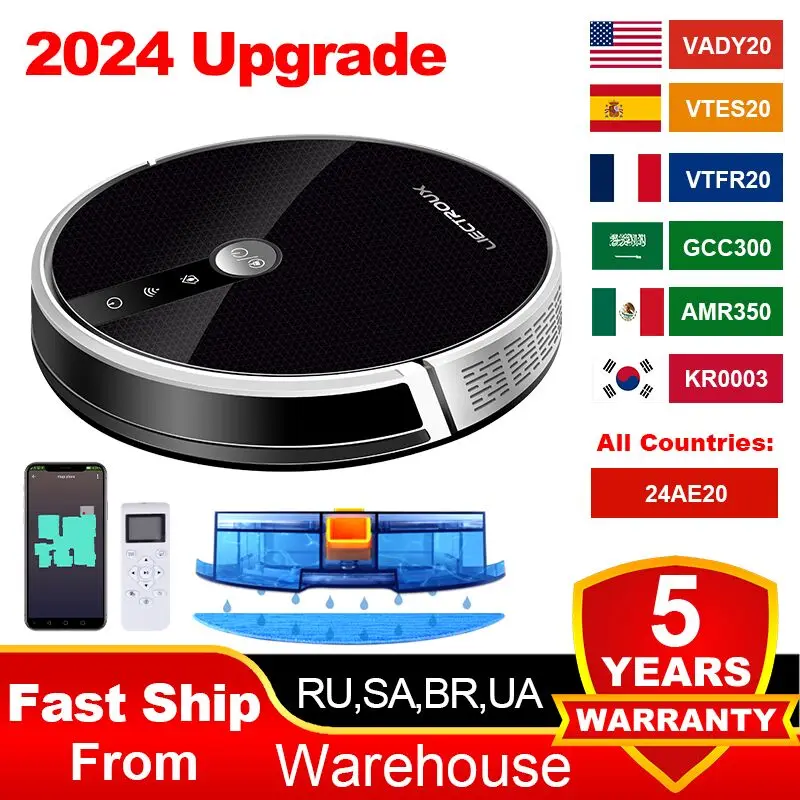 LIECTROUX C30B Robot Vacuum Cleaner AI Map Navigation,Memory,Smart Partition,WiFi App,6000Pa...