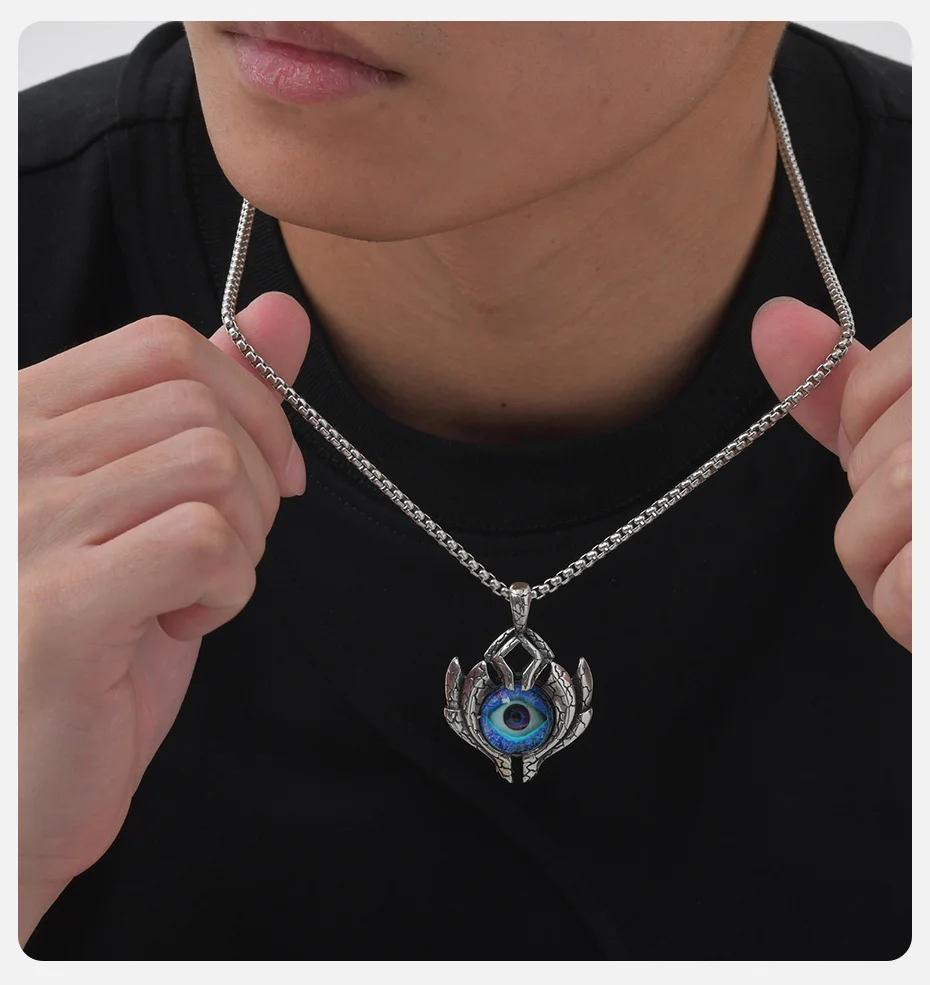 Vnox Big Evil Eye Anhänger Halskette, klobiges Edelstahlabzeichen mit türkischem Auge Anhänger, Punk Herren Accessoire – Detail 4