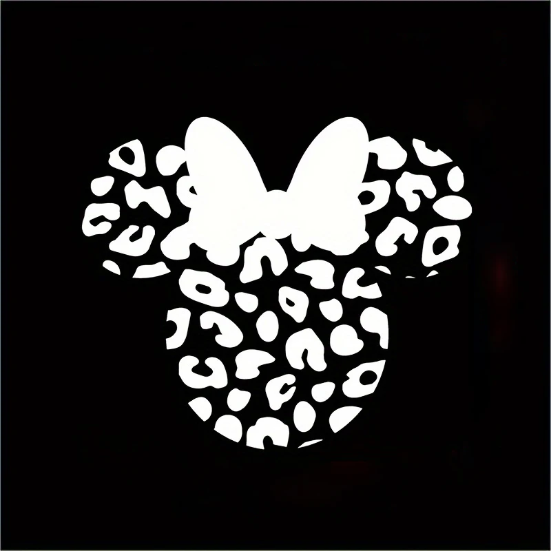 Chic Minnie Head Vinyl Sticker with Leopard Pattern - Perfect for Girls' Room, Car, or Laptop Decor