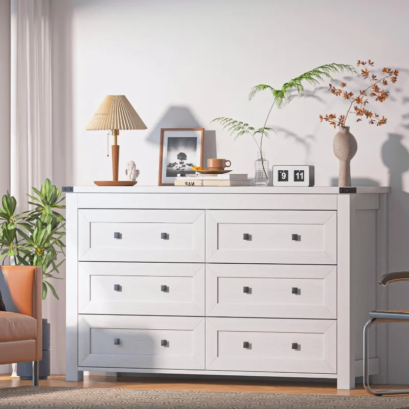 

6 Drawer Dresser Chests with LED Light,Wide Chest of Drawers with Metal Handles,Wood Dresser for Storage and Organization