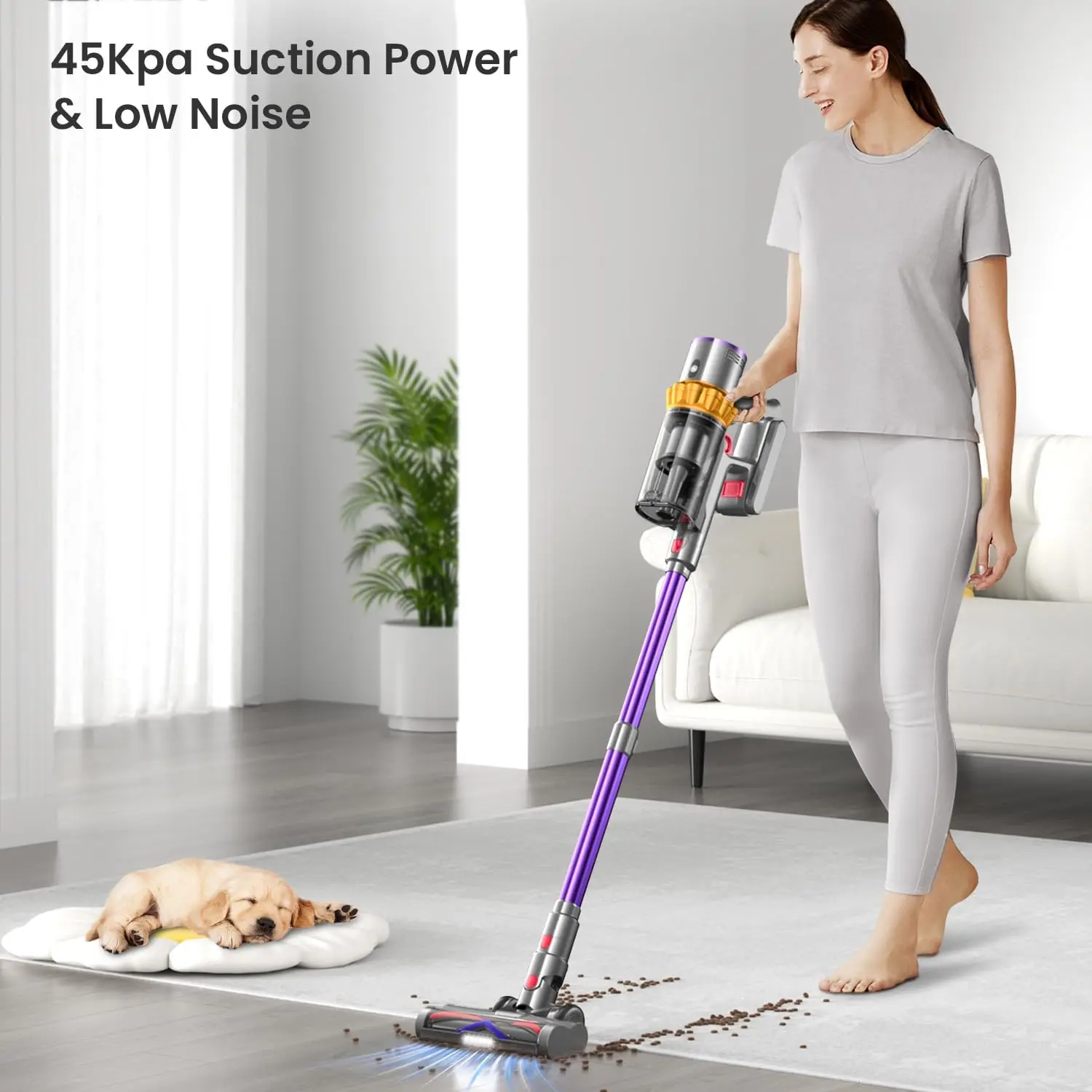 Vacuum Cleaner, 550W/45Kpa/65Mins Vacuum Cleaners for Home, Stick Vacuum Cordless with Low Noise, LED Screen, Wall Mount Chargin 2