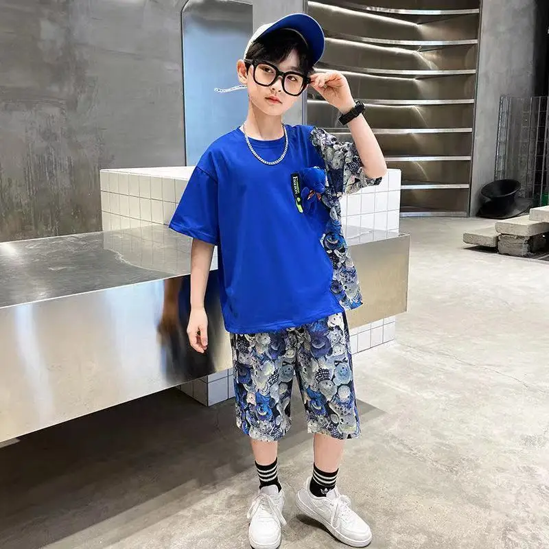 

Boys Sports Suit Summer Children Clothing Sets cartoon T Shirt + Pants 2Pcs Kids Clothes Tracksuit For Boys 4 6 8 10 12 14 Years