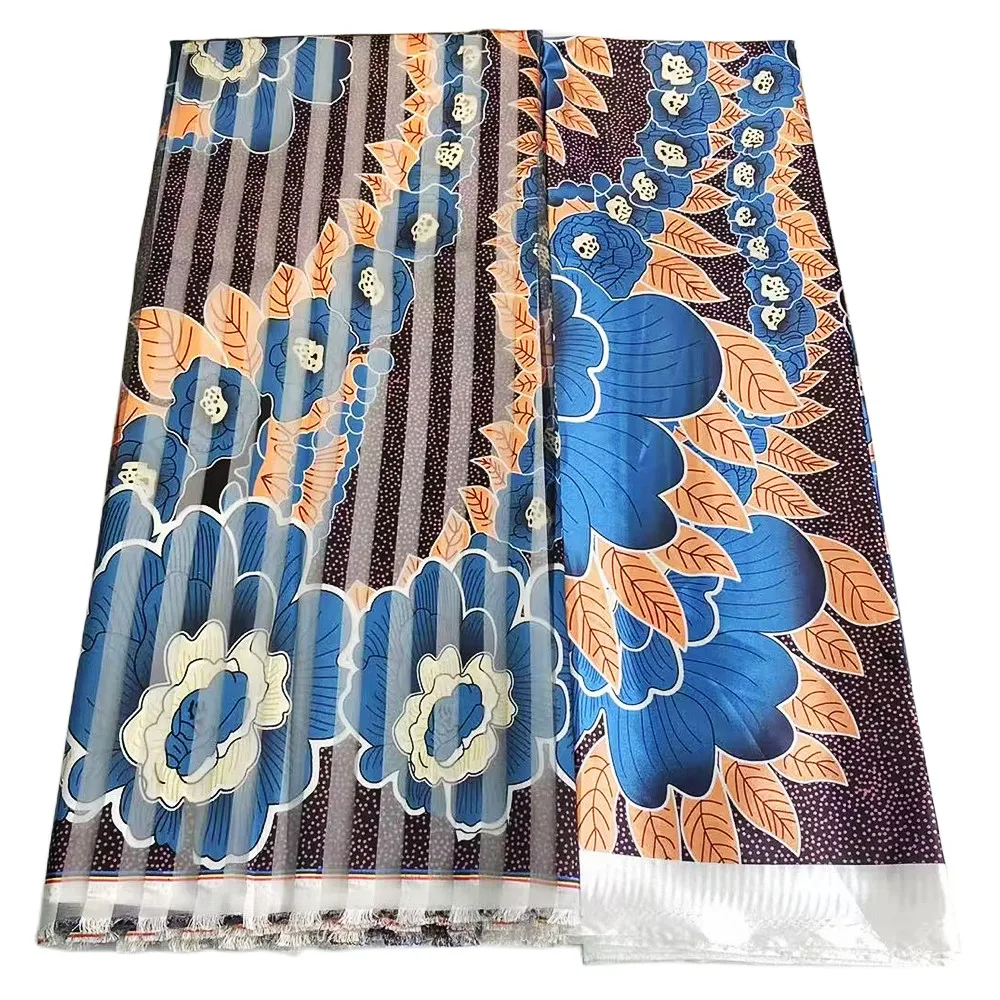 

Nice Satin Organza Fabric Soft Silk Fabric African Material Ankara Prints High Quality For Women DIY Dress 4+2yards M10-14