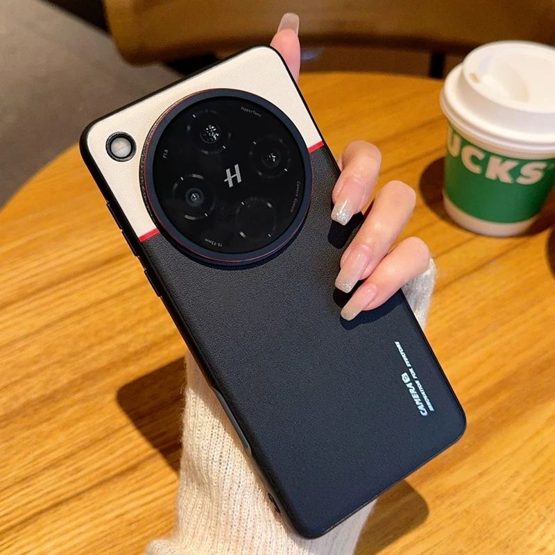 Ultrathin Contrasting Leather Camera Protection Case with Titanium Silver Border