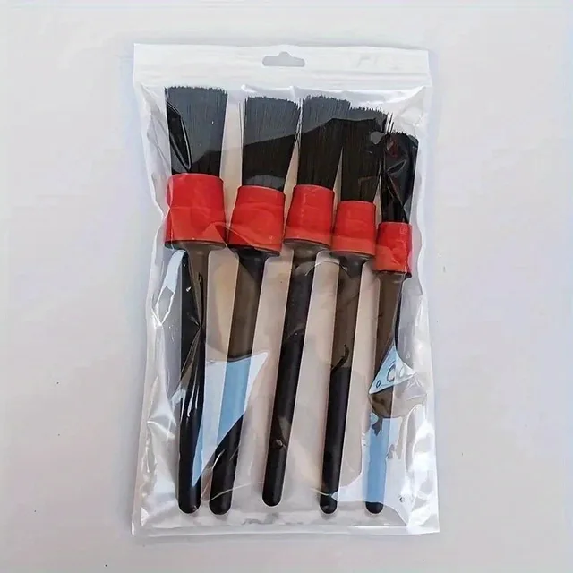 5PCS Nylon Car Detailing  Brush  Set Black  Red For Dashboard Vents Wheels Durable Plastic Handle No Power Needed Cleaning Tools 3