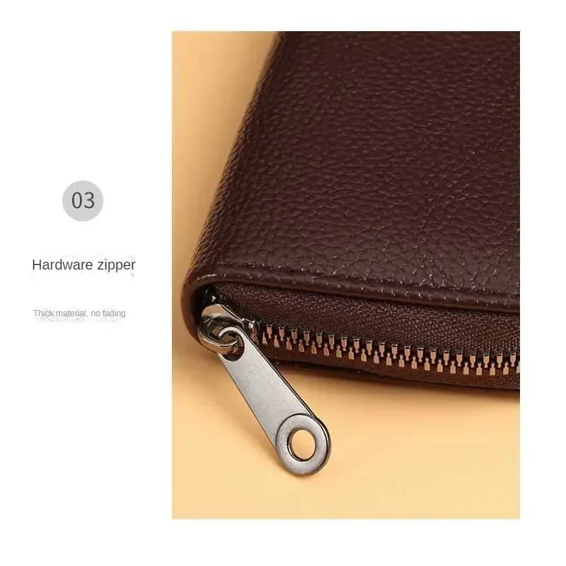 Multifunktionale Kartenhalter-Geldbörse im Vintage-Stil für Damen und Herren, Geschäfts- und Kreditkartenetui, Münzbeutel aus Echtleder mit Reißverschluss – Detail 11