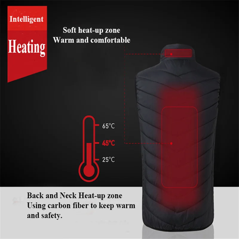 Heated Vest Men Women Usb Heated Jacket Heating Vest Thermal Clothing Hunting Vest Winter Heating Jacket back and neck heat-up zone