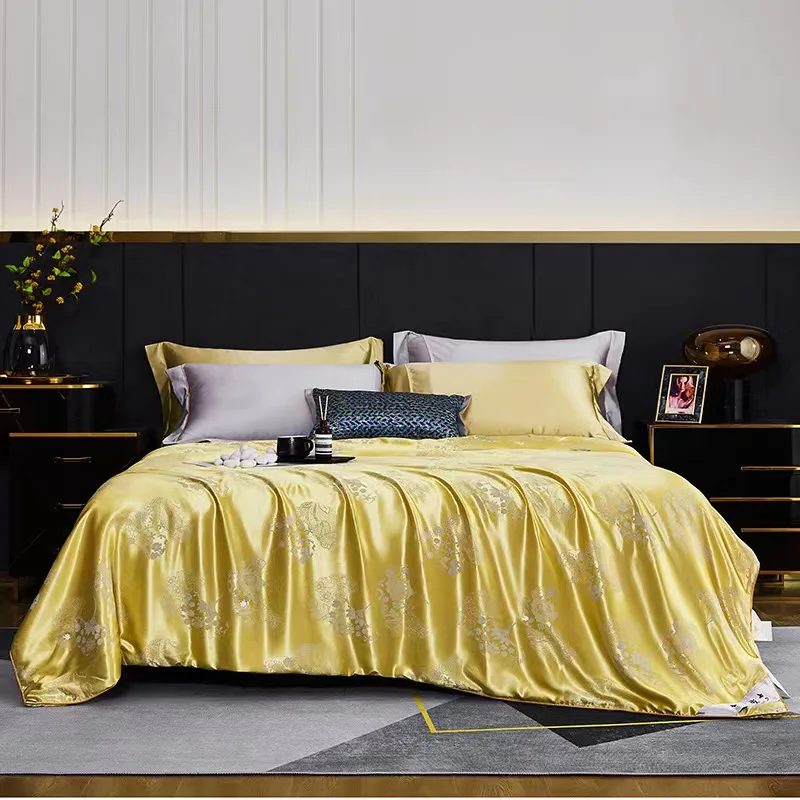 100SilkQuiltSummerBlanketQueenSizePureNaturalHandmadeGolden