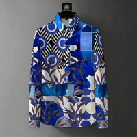 Chemise homme nouvelle collection, style luxe léger, imprimée sans plis, tendance, à motifs géométriques, color block, décontractée, manches longues 6