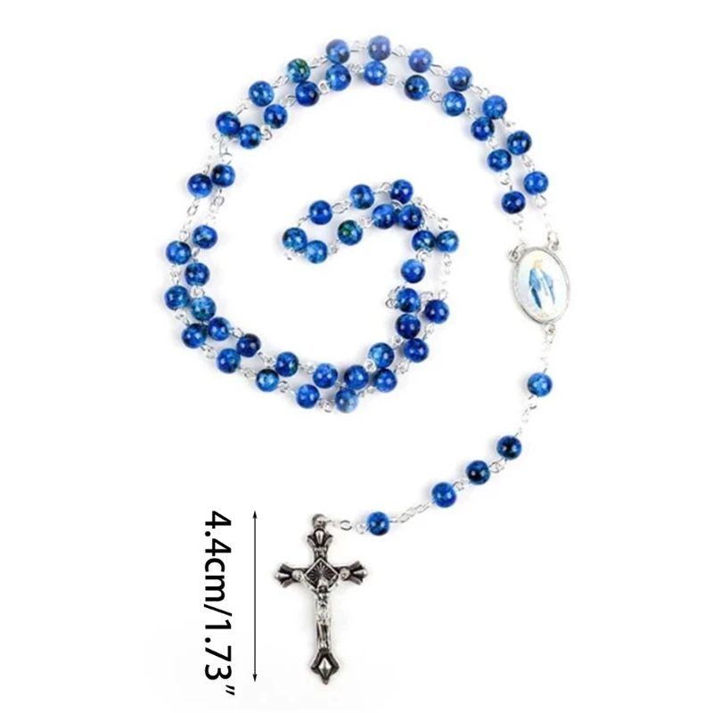Glass Beads Catholic Rosary Necklace Fashion Crucifix Pendant Chain