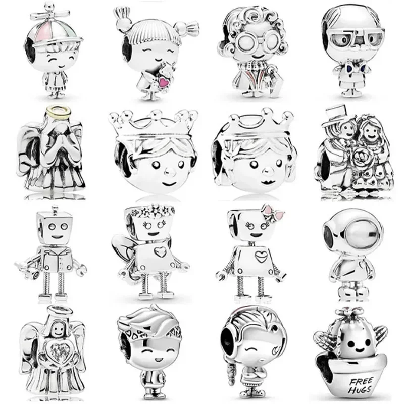 

Pulsera de plata de ley 925 para mujer, abalorio de princesa, príncipe, Ángel, Bella, Bot, niña, niño, abuela