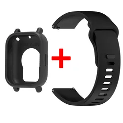 Silicone Protective Case with Strap for Smartwatch - Soft Bumper Shell and Official Silicone Band (Black)