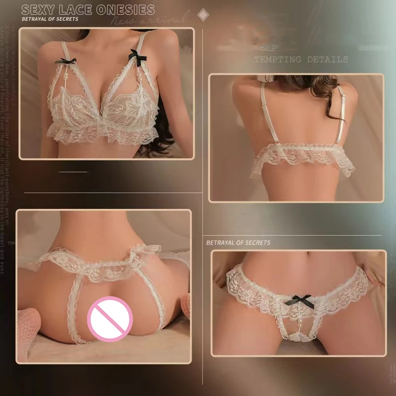 Woman Sensual Bra Bowknot Lingerie Open Sets Embroidered Bras Crotchless Thongs With Pearls Young Girls Erotic Lenceria women bra erotic lingerie