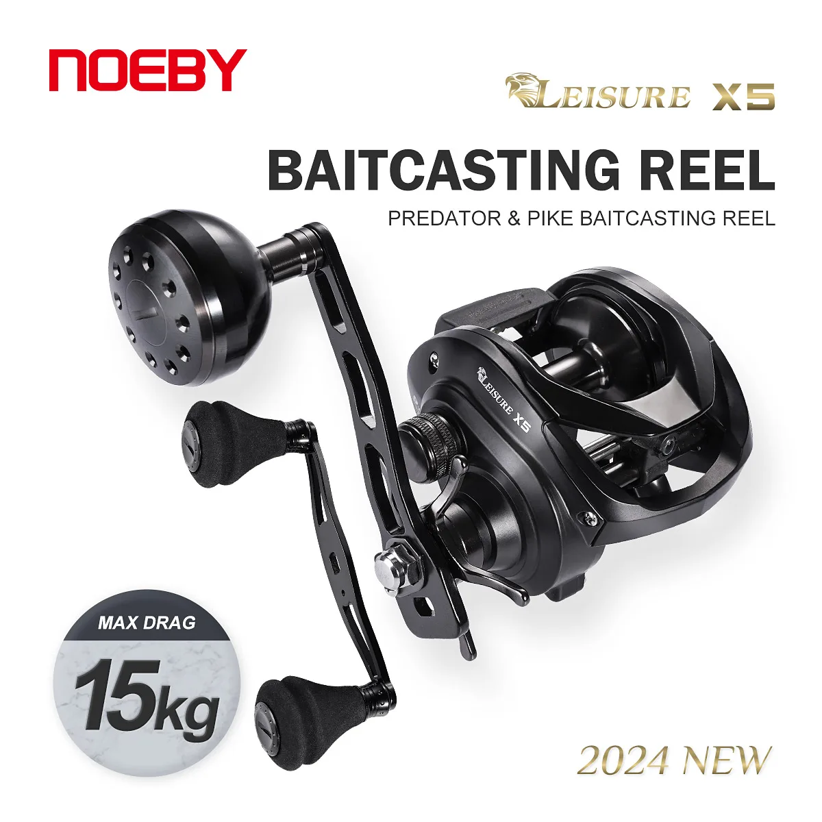 

Noeby Baitcasting Fishing Reel 15kg Max Drag 6.4:1 Stainless Aluminum Pike Casting Reels Large Capacity Brass Gear Round Wheel