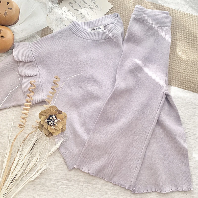 Infant Girls Knitting Clothing Suit Winter Kids Newborn Clothes Knitting Pullover + Pants 2pcs Set Baby Clothes Sweater Suits