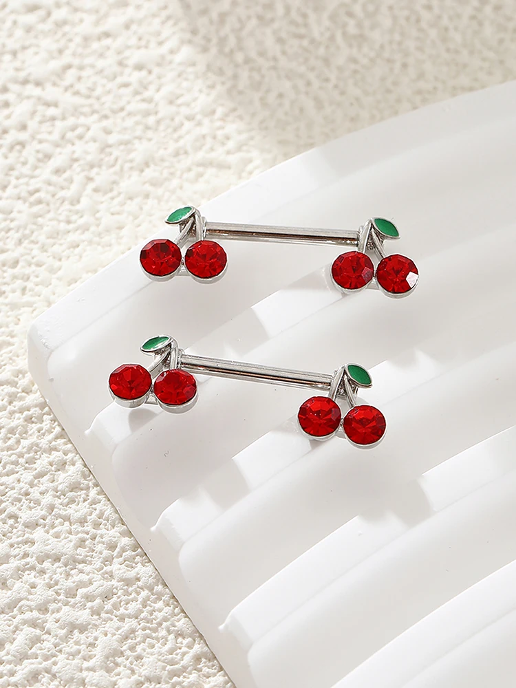 2pcs y2k cute cherry breast ring ladies body piercing jewelry stainless steel milk nail milk ring jewelry KUNIU
