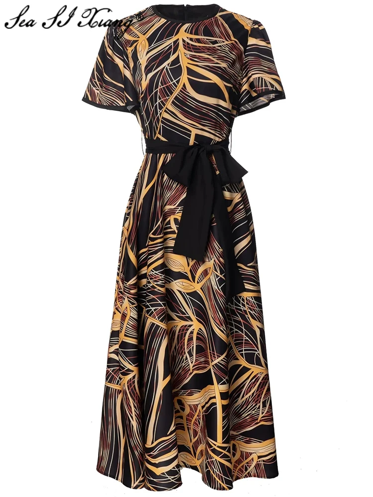 

Женское платье с круглым вырезом и рукавом-бабочкой, на шнуровке