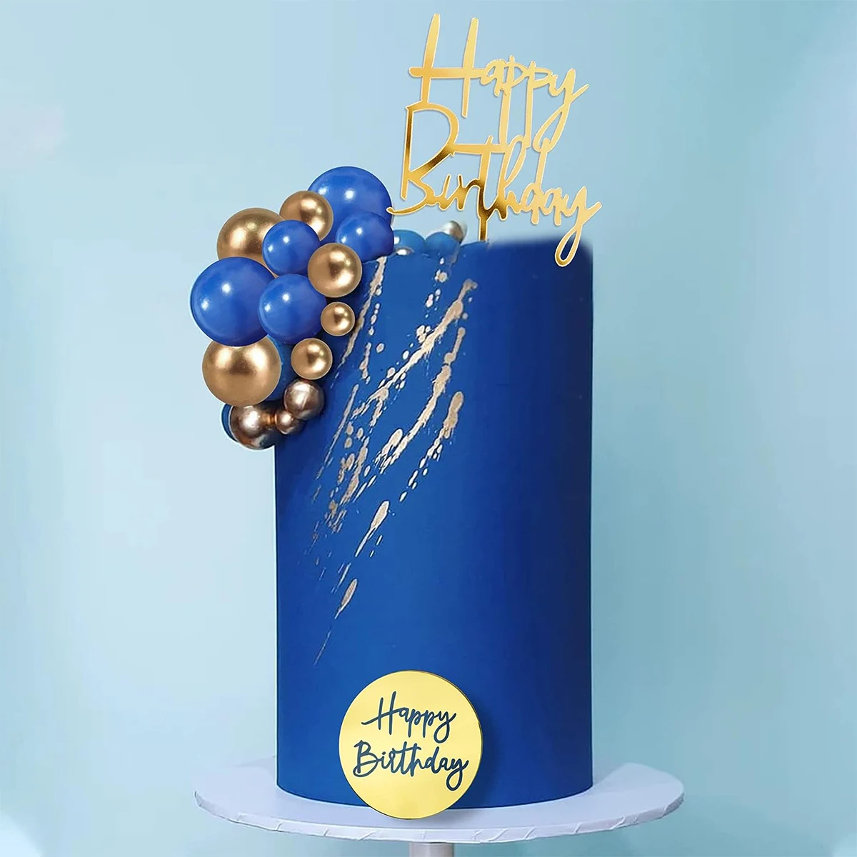 블루 골드 볼 케이크 토퍼, 생일 축하, 네이비 보호 케이크 토퍼 장식, 남자 소년 생일 파티, 24 개
