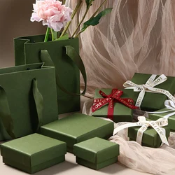1Pc Vintage Green Jewelry Storage Box Handbag Ring Earrings Pendant Bracelet Necklace Organizer Paper Gift Jewelry Packaging Box