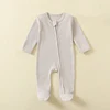 Organic Cotton Baby Rompers Waffle 100% Cotton Infant Boys Girls Jumpsuit Zipper Footed Solid Long-Sleeve Pajamas Sleepsuits 4