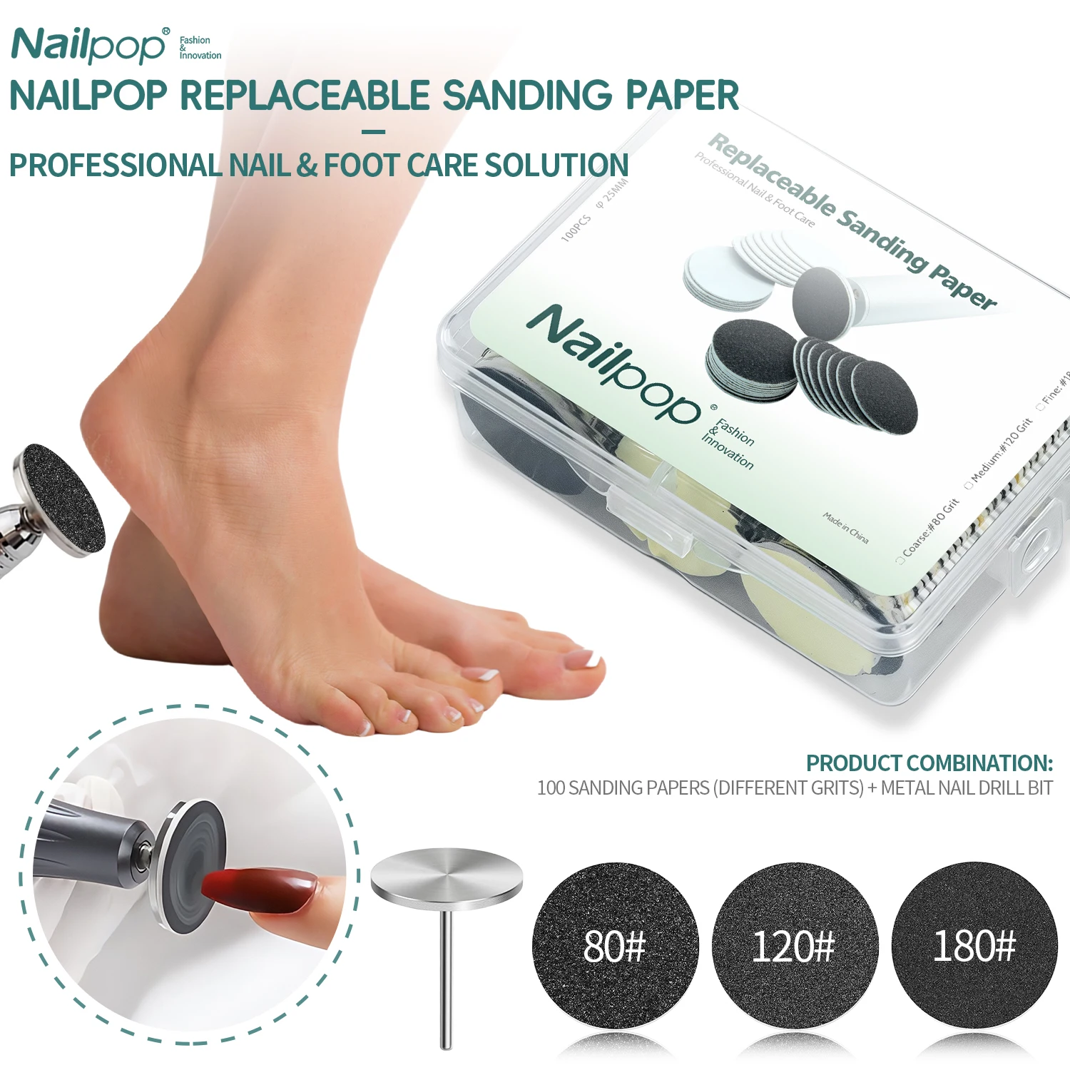 Nailpop 25mm Abrasive Sandpaper Pads for Manicure Drill Pedicure Foot File to Remove Dead Skin Calluses Nail Tool Accessories