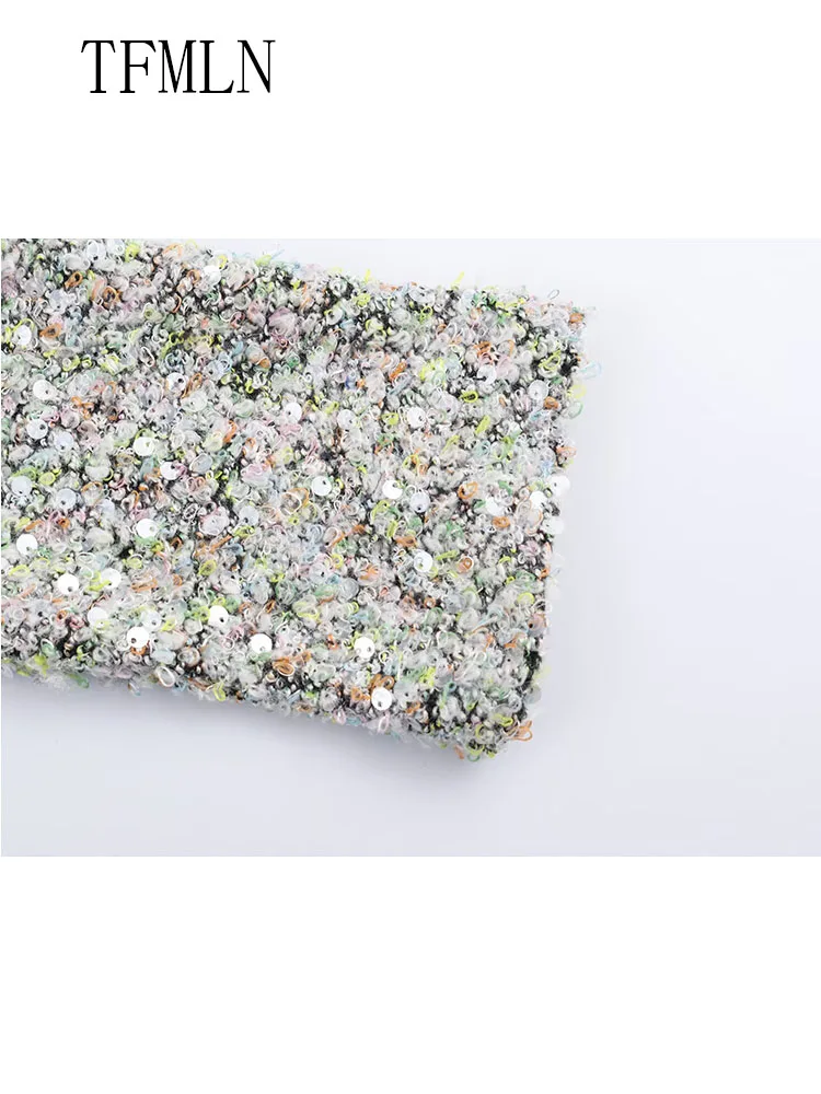 Fashion Women Sequin Tops Skirt Suits 2026 Spring Chic Causal O-neck Long Sleeve Pullover Shirts High Waist Mini Skirts Outfits