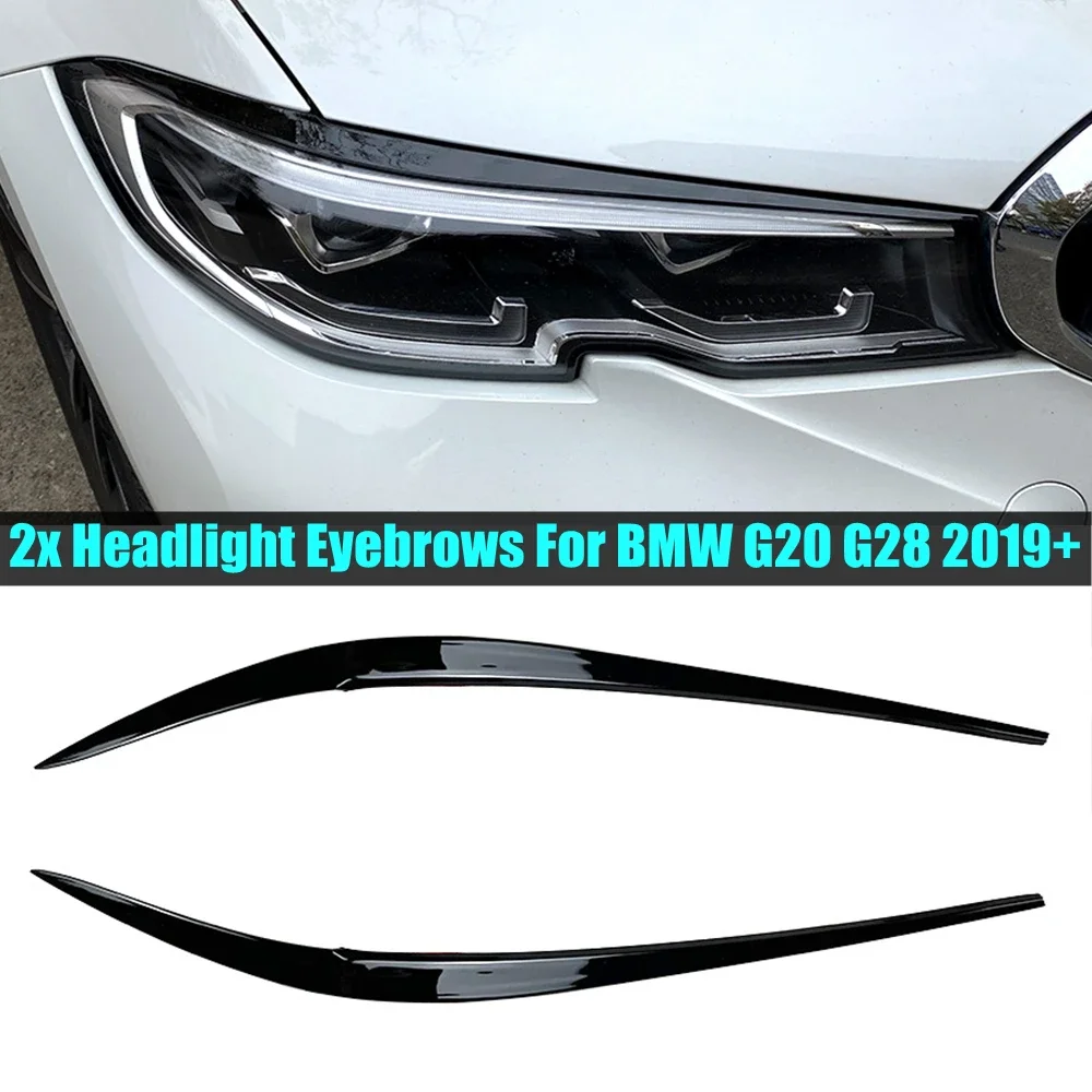BMW 3 시리즈 G20 G28 세단 2019 2020 2021용 글로스 블랙 자동차 헤드라이트 아이리드 눈썹 ABS 플라스틱 액세서리