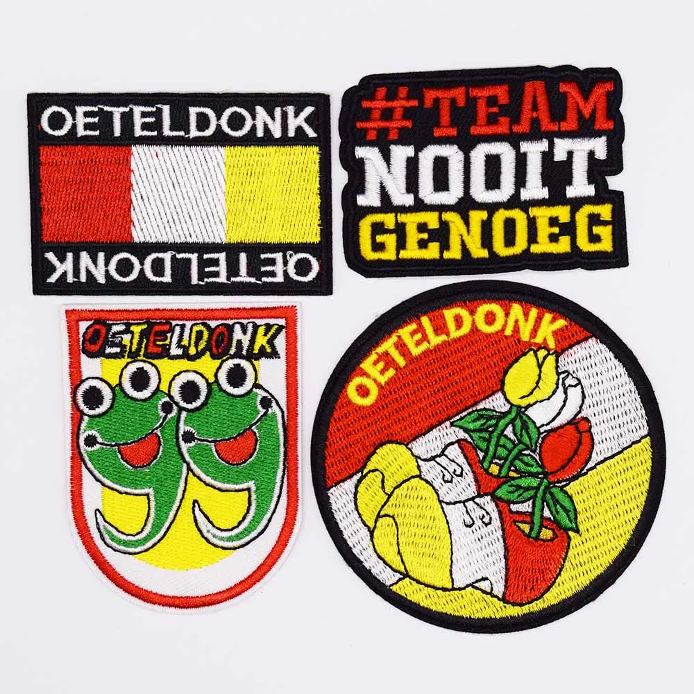 Rot, Weiß, Gelb, Emblem 2021, 2023, Oeteldonk Omerrumt Oe Frosch, Karneval, Niederlande, zum Aufbügeln, bestickte Aufnäher für Kleidung