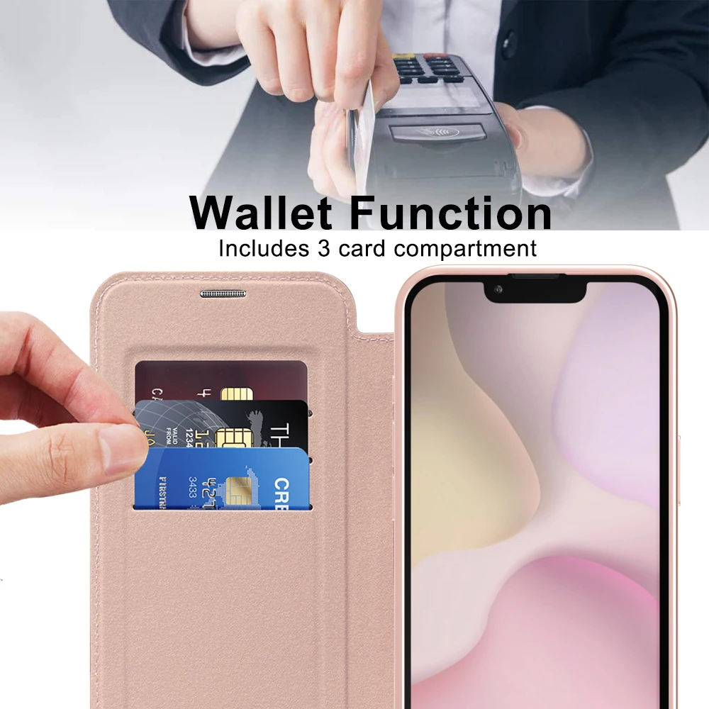 Luxury Transparent Flip Leather Wallet Case with Magnetic Closure and Card Slot