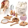 Wooden Play Makeup Early Learning Playset For Girl Pretend Play Beauty Makeup Kit With Styling Tools And Cosmetics For Toddler 4 1