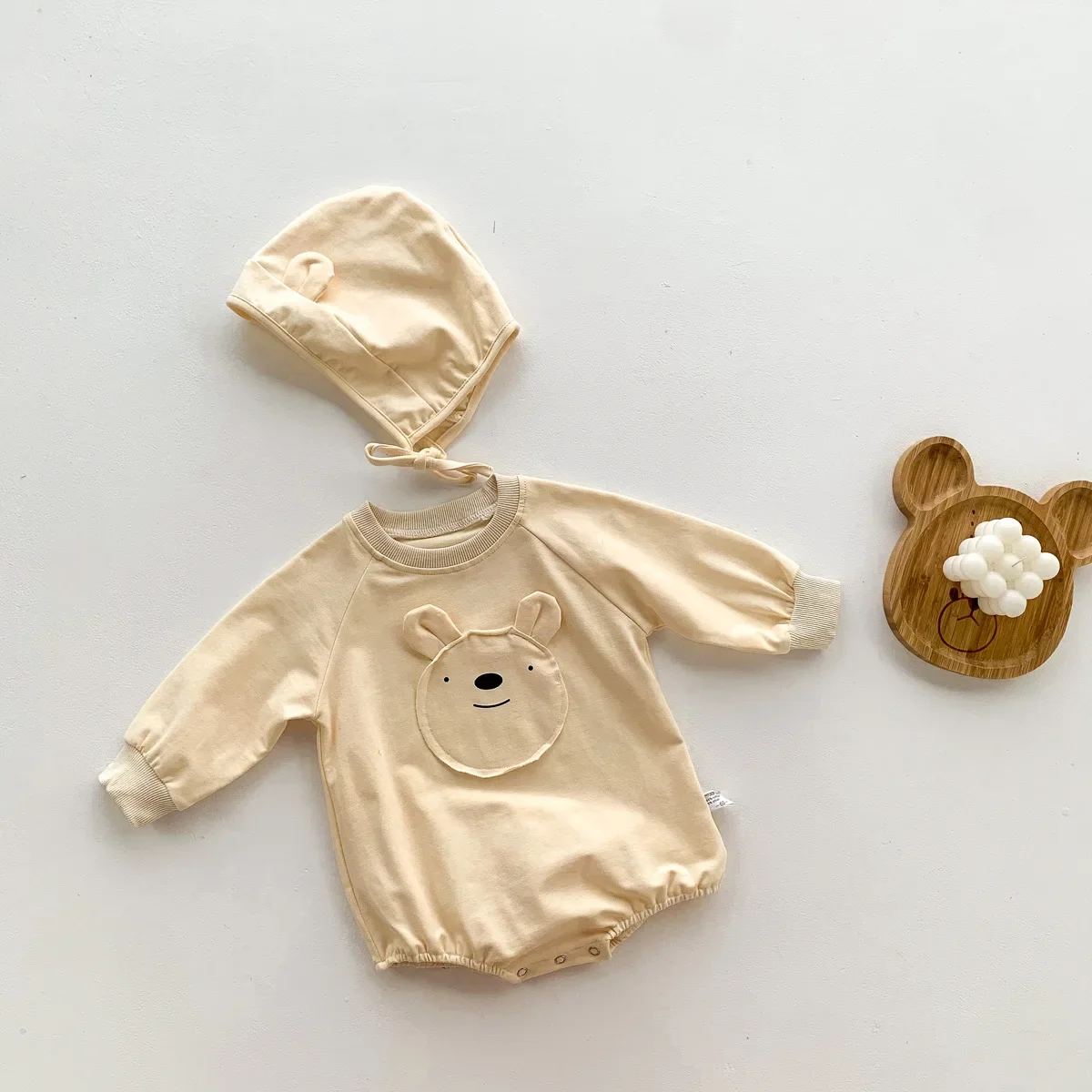 Korean Style BabyCute Bear Romper Newborn Cotton Crawling Costume With Cap Fresh Style Infant Clothing For Boys And Girls
