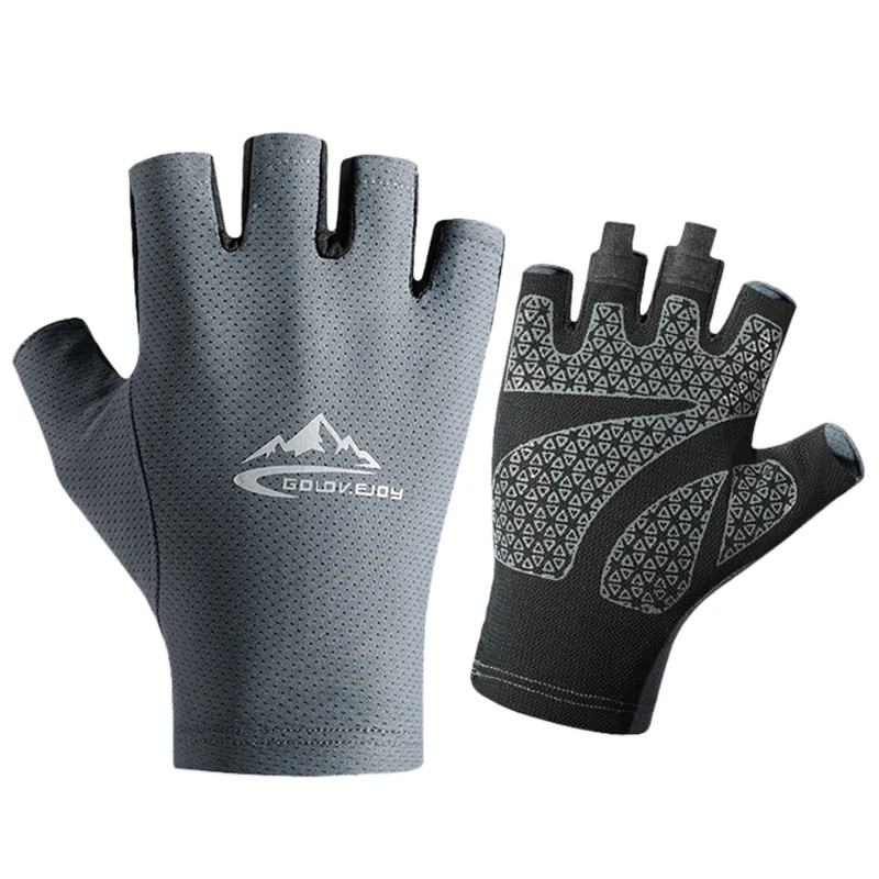 

Men Cycling Gloves Outdoor Sun Protection Stretch Breathable Fabric Half Finger Sports Gloves Non Slip Silicone Fishing Gloves
