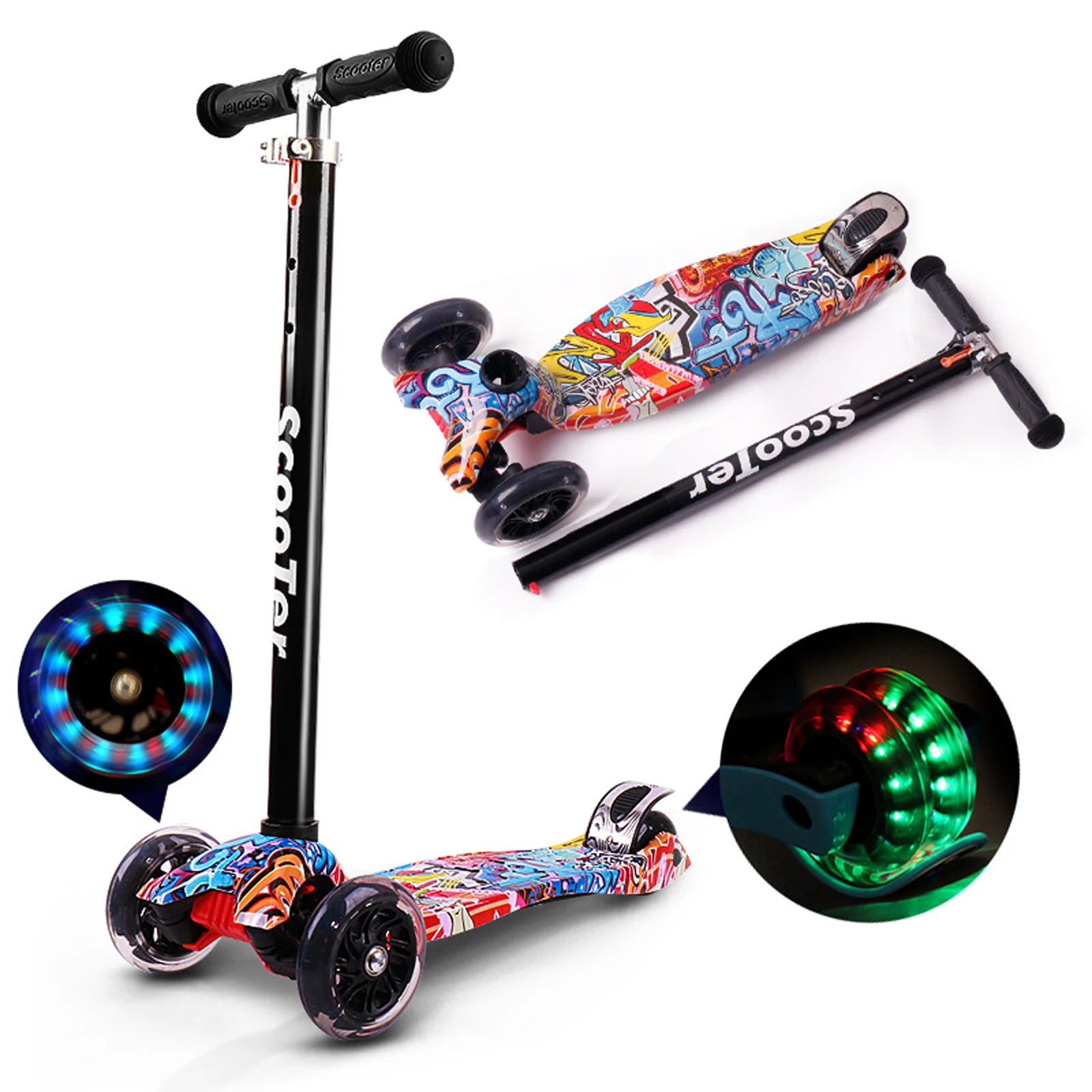 

Foldable Scooter for Kids 3 Wheel Scooter with Light Up Wheels Kick Scooter for Toddlers 3-8 Year with Adjustable Scooter