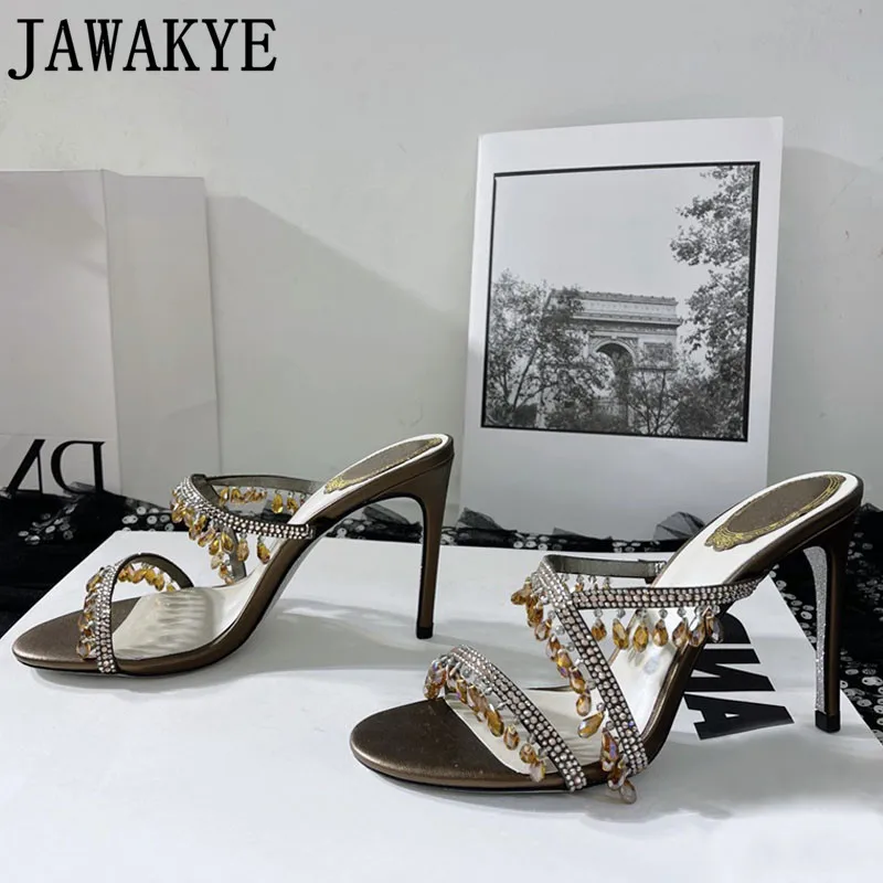 

JAWAKYE, официальные женские туфли, летние шлепанцы с бисером и кисточками, тапочки на высоком каблуке, брендовая Уличная обувь для женщин