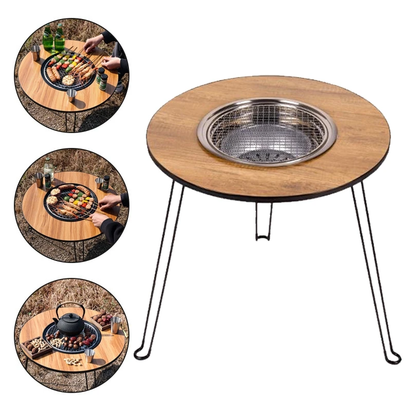 Opvouwbare Campingtafel Ronde Outdoor Barbecue Grill Draagbare Lichtgewicht Campingtafel Multifunctionele Opvouwbare Carbon Fornuis Tafel
