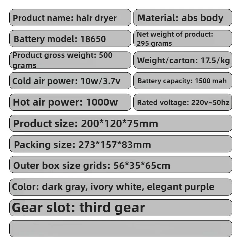 Wireless Charging Hair Dryer Household High-speed Negative Ion Hair Dryer 1000W High Power Low Noise Airflow Hot and Cold Air 6