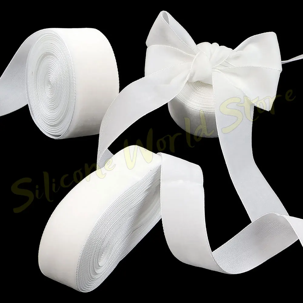 Silicone World 25MM White Single Face Velvet Ribbon Nylon Tape DIY Handmade Gift Bouquet Wrapping Supplies Home Party Decoration