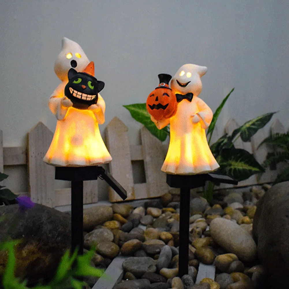 Description Picture 6 of itemHalloween Ghost Lights Outdoor Pumpkin Lamp with Stakes Solar Ghost Pathway Light for Halloween Lawn Walkway Lighting Decoration