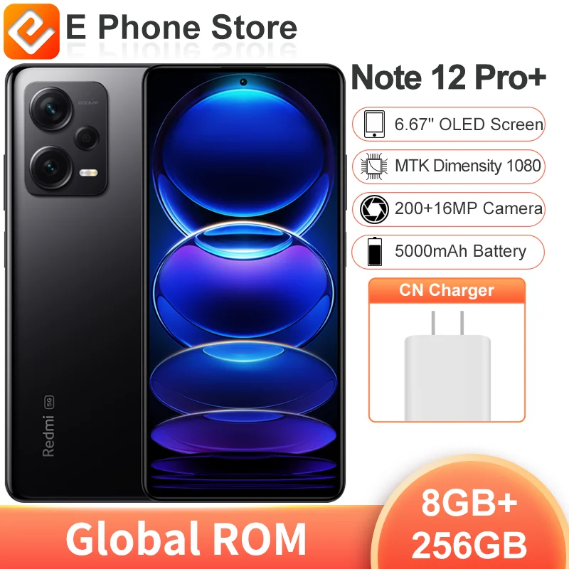 Global Rom Xiaomi Redmi Note 12 Pro + 8Gb + 256Gb Mtk Dimensity 1080 6.67 "Schermo Oled 200Mp + 16Mp Fotocamera 5000Mah Batteria 120W