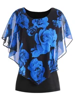 Plus Size Women's Printed Floral Cloak Sleeve T Shirts Tee Summer Ladies Holiday Casual Pullover Blouse Tops Size 0XL-6XL