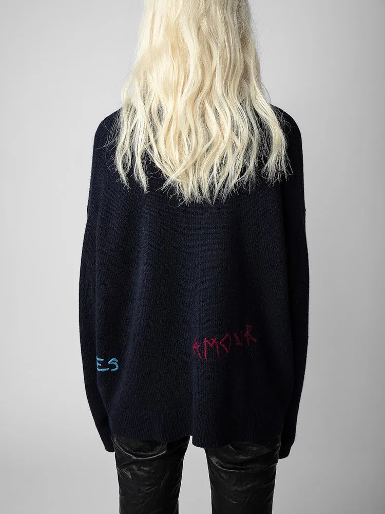 Cashmere Women's Round Neck Sweater Butterfly Flower Letter Embroidery Long Sleeve Ladies Jumper Autumn Winter 2022 4