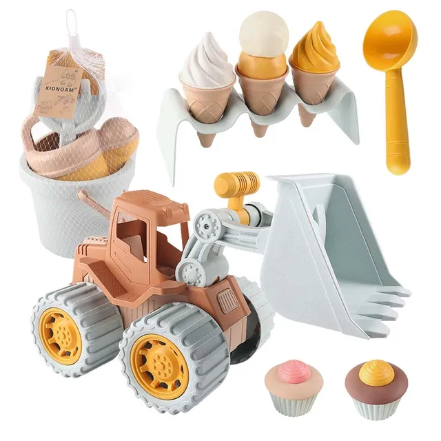 Children Sand Beach Toys Simulation Ice Cream Cake Model Bulldozer Beach Bucket Wheat Straw Summer Seaside Play Sand Water Game 1