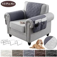 100% Waterproof Quilted Sofa Arm Covers Pet Mat Pocket Storage Bag Slip Covers Removable Stretch Furniture Arm Couch Protector 1