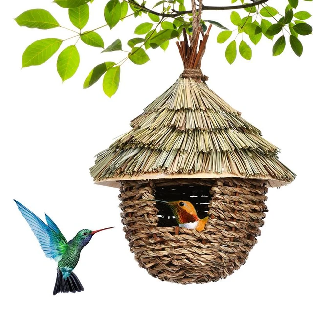 LIFKOME 2 Pièces Nid D'Oiseau Simulé Maison D'Oiseau Tissée en Paille Abri  pour Colibri Maison De Moineau Maisons d'oiseaux en Paille Suspendus Maison