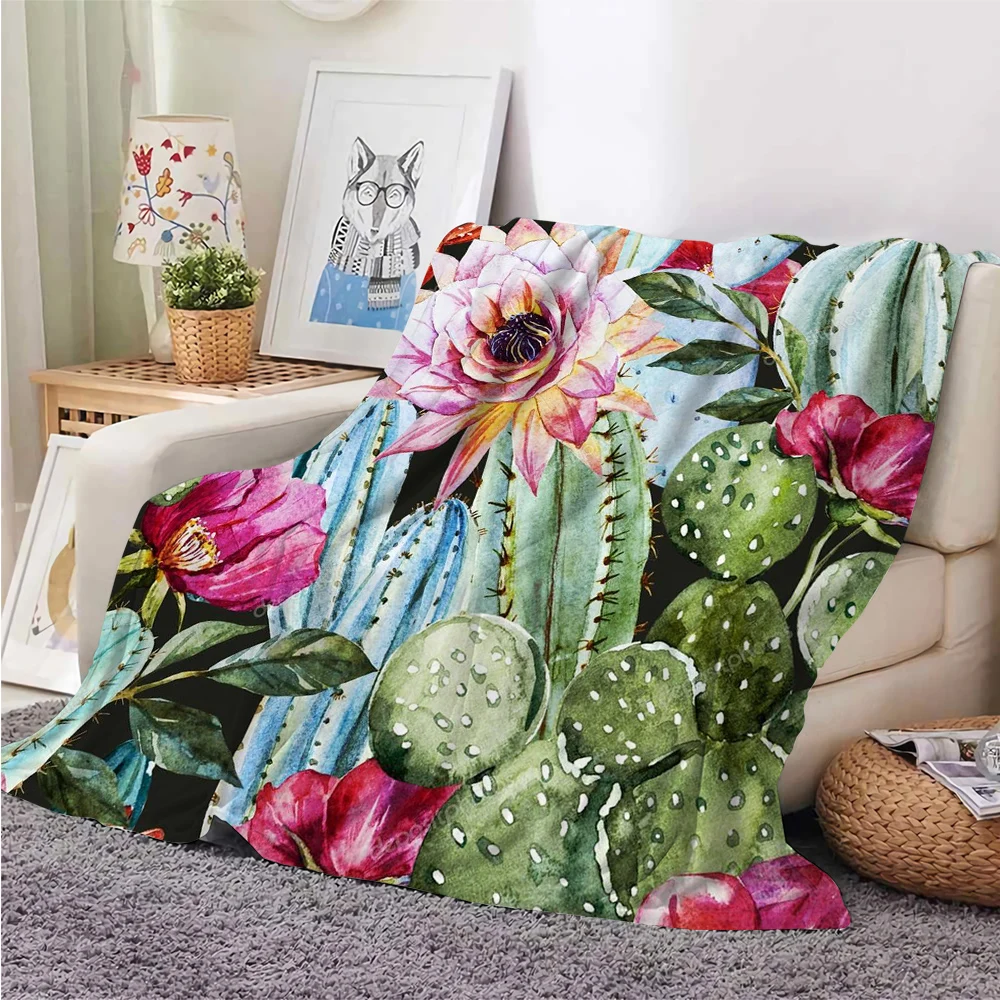 

HX New Fashion Flannel Blankets Desert Plants Cactus Floral 3D Printed Throw Blanket Office Nap Keep Warm Quilts 5 Size