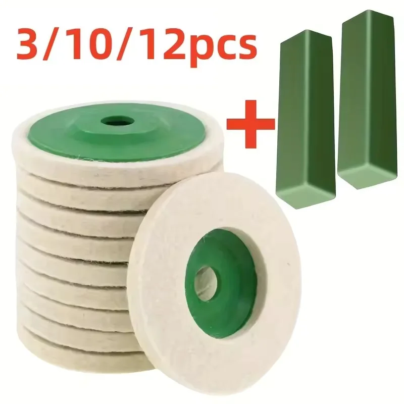 3/10/12 pièces meules de polissage tampons de polissage disques de meulage accessoires de meuleuse d'angle roues de meuleuse d'angle, disques de polissage en feutre