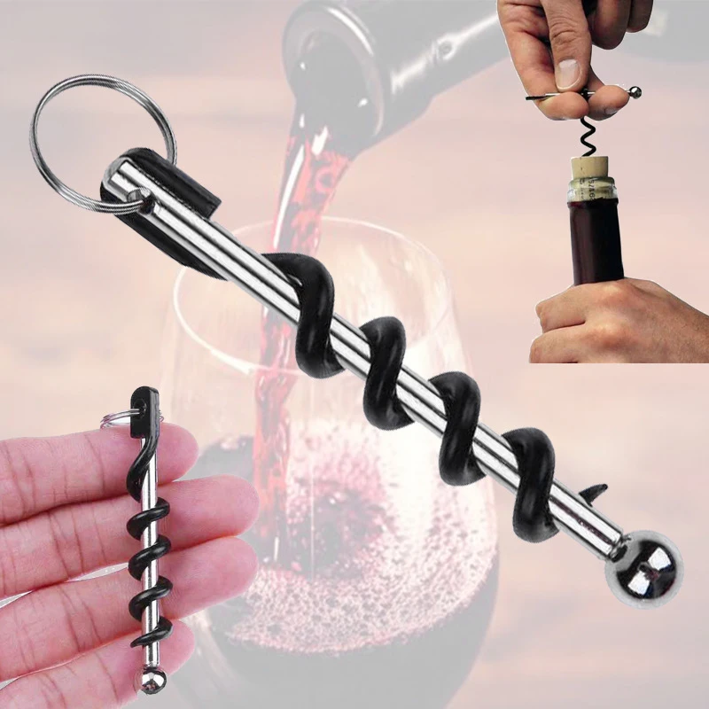 

2pc Stainless Steel Wine Opener with Ring Portable Easy Wine Corkscrew Double Hinged Outdoor Keychain Bottle Opener Kitchen Tool