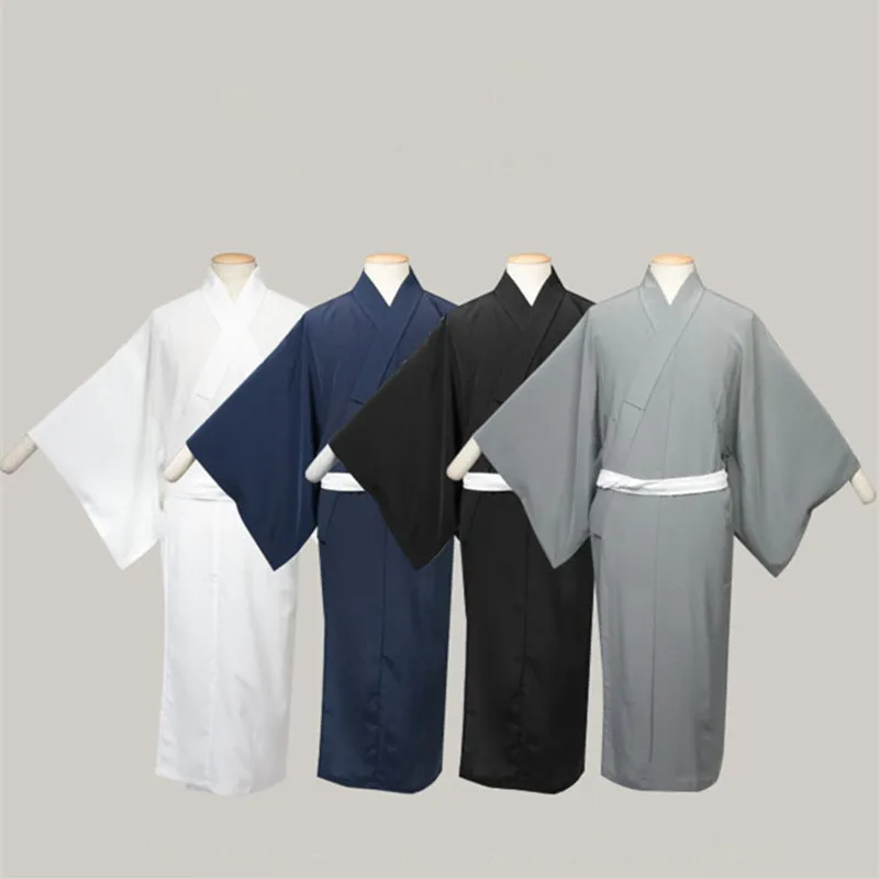 Men's Japanese Kimono Inside Wear Traditional Yukata Long In-Laying Wear Cotton Bathrobe Pajama Cosplay Clothing